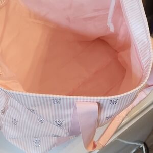 Pink Striped Tote Bag with Heart Motifs